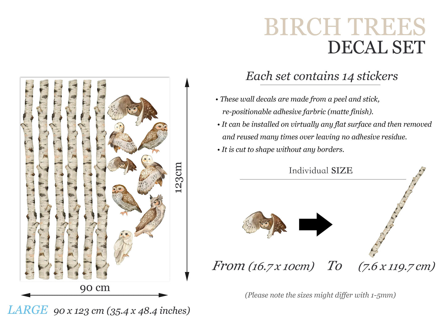 Assorted Owl Perches on Branches Wall Decal - Removable Peel and Stick - BR173