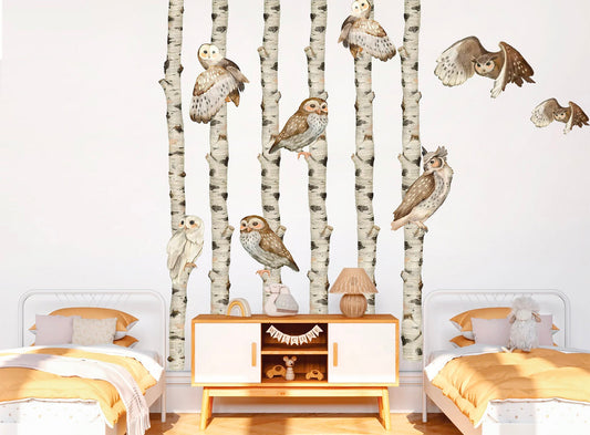 Assorted Owl Perches on Branches Wall Decal - Removable Peel and Stick - BR173
