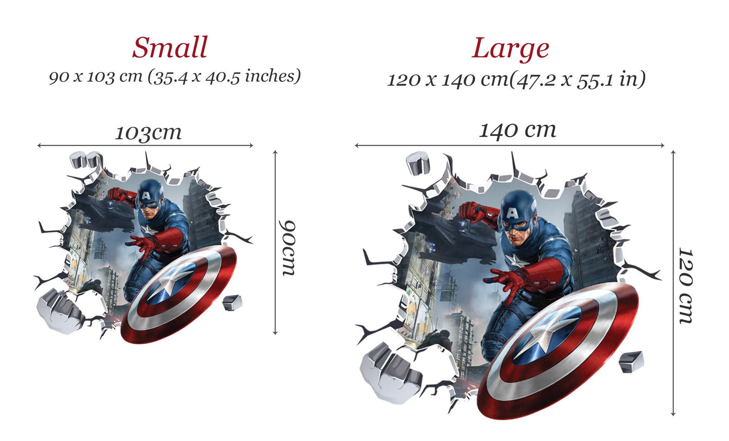 Avengers Hulk Spiderman Captain America Ironman 3D Broken Wall Decal  - BR016