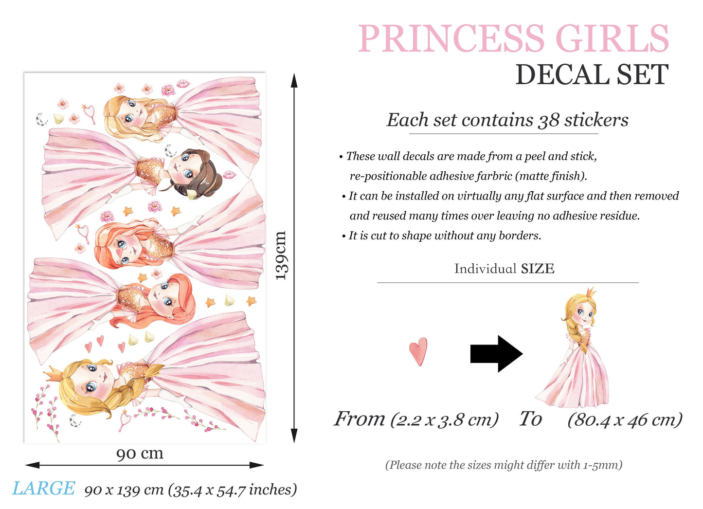 Shimmering Princesses Wall Decal - Girls' Room Decor - BR182