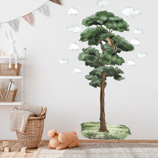 Whimsical Tree with Squirrel Wall Decal - Removable Peel and Stick - BR171