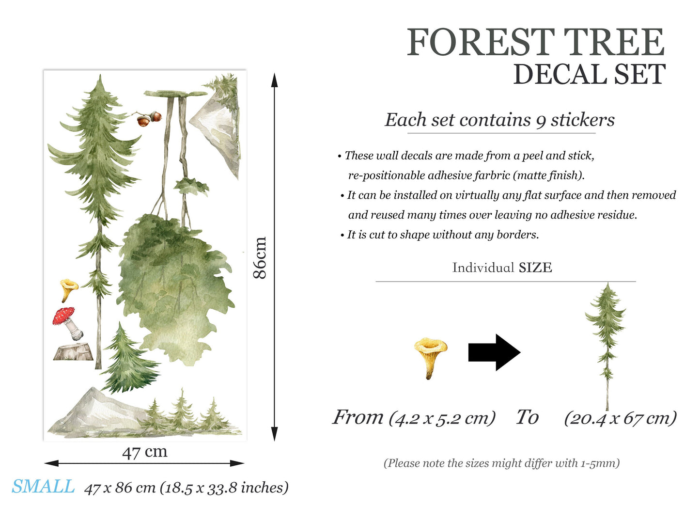 Watercolor Tall Trees Landscape Mountain Wall Decal - BR172