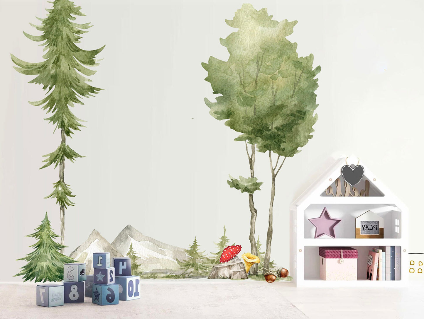 Watercolor Tall Trees Landscape Mountain Wall Decal - BR172