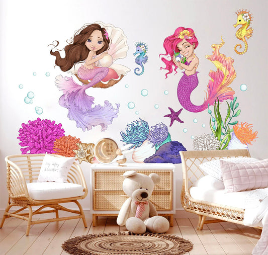 Whimsical Undersea Mermaid Princess Wall Art - Charming Mermaid, Seahorses & Ocean Life - Enhance Your Girl's Room Decor - BR189