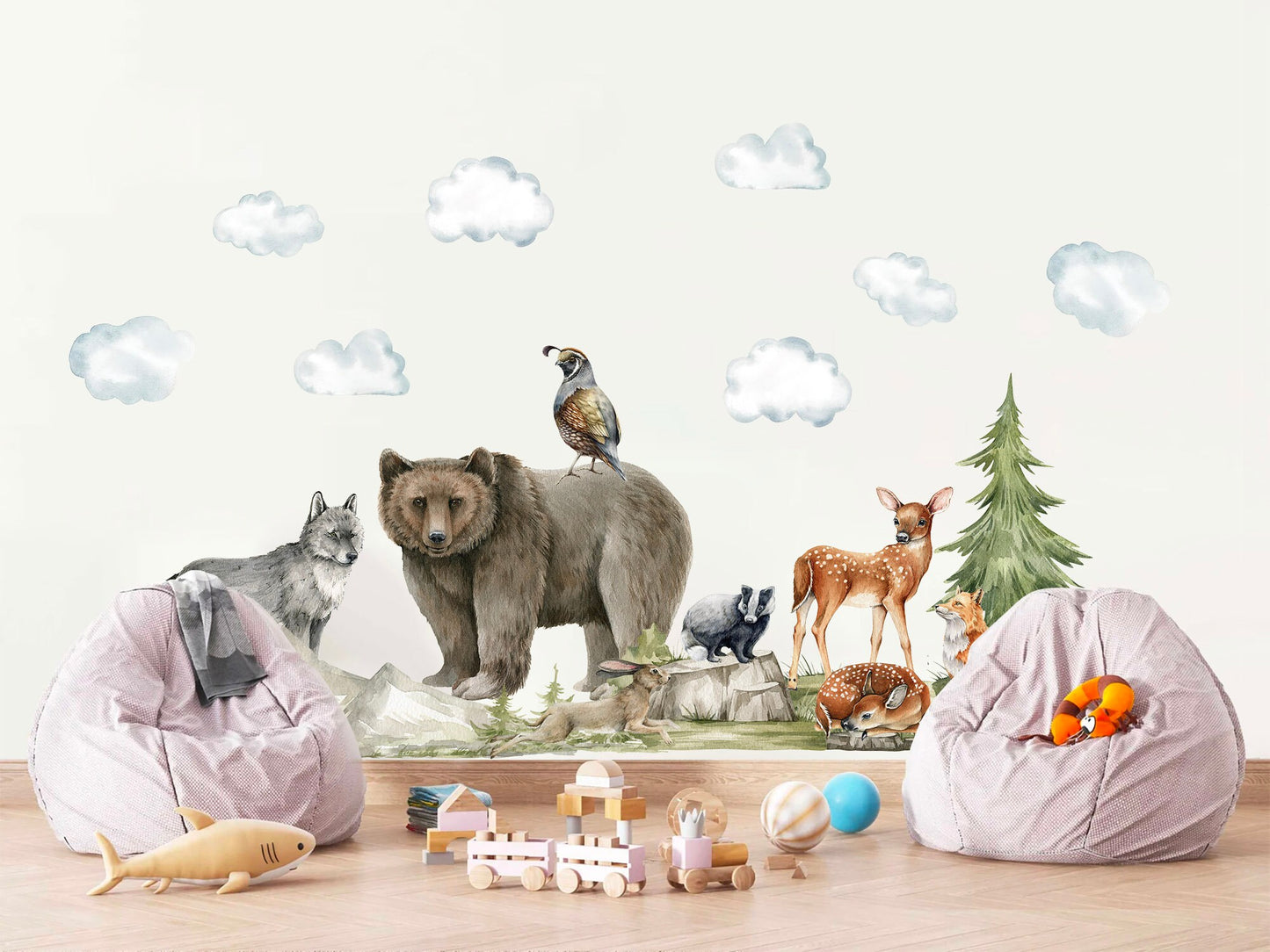 Woodland Forest Friends Wildlife Wall Decal - Bear Wolf Fox Rabbit Deer - BR179