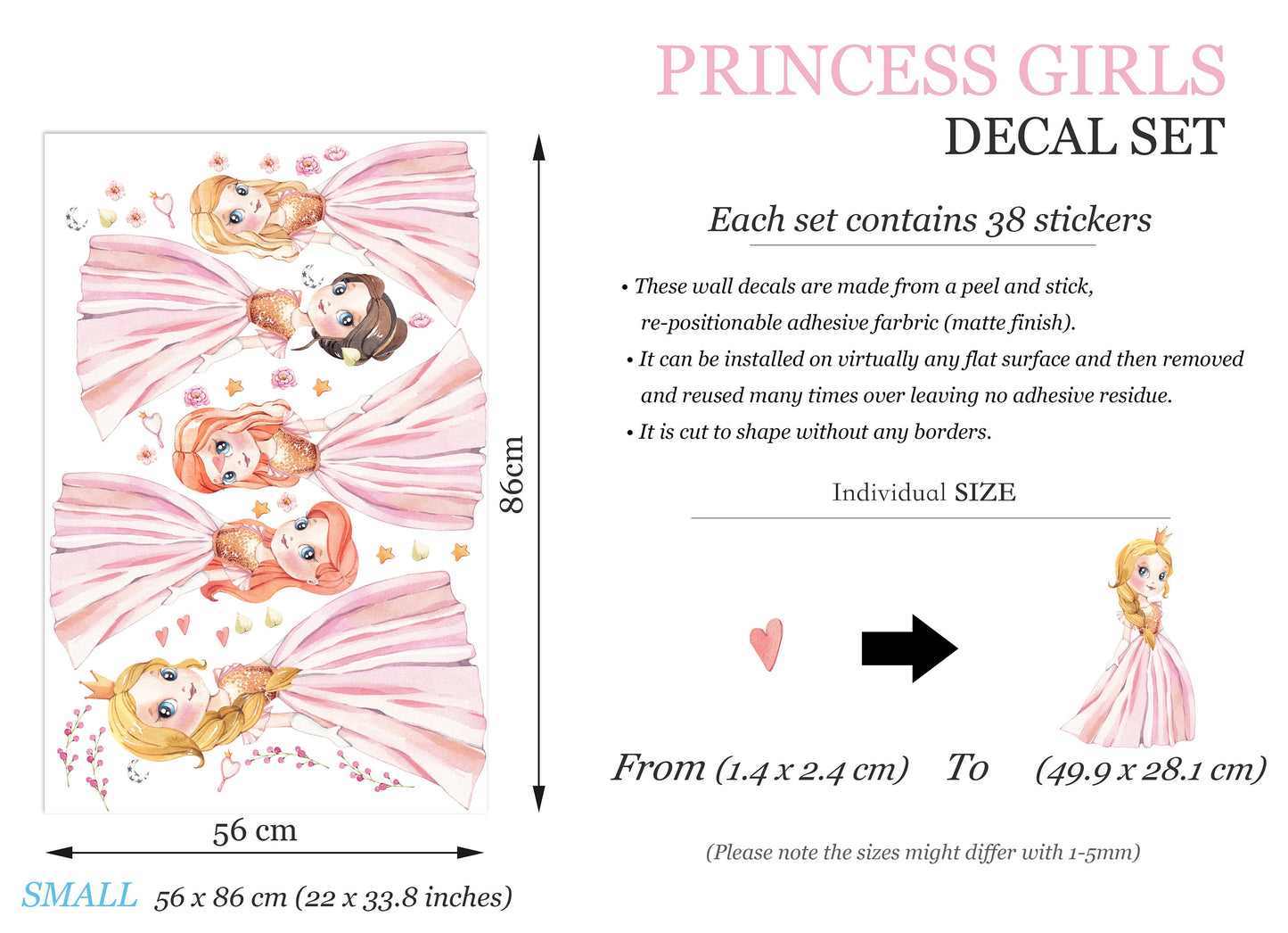 Shimmering Princesses Wall Decal - Girls' Room Decor - BR182