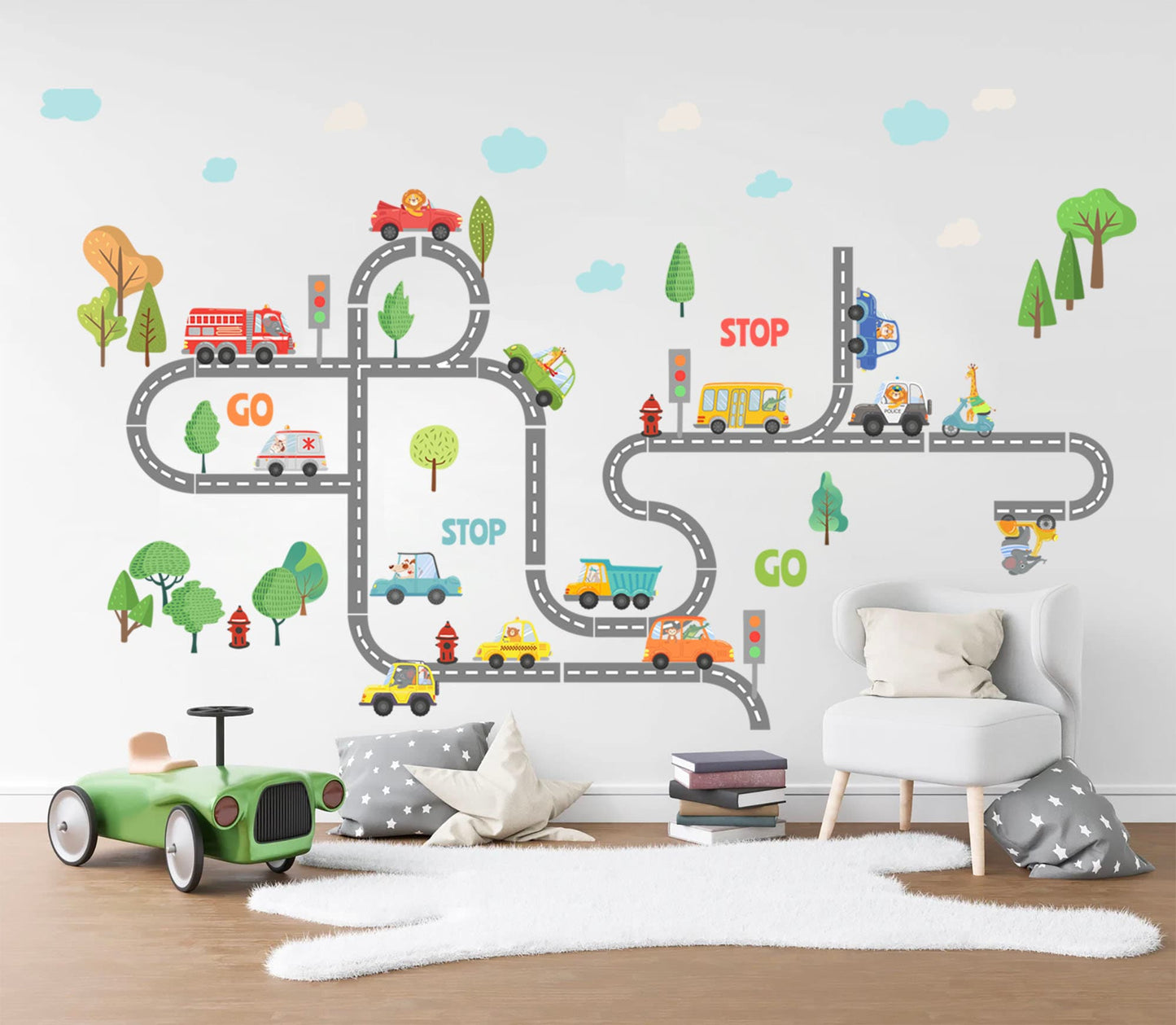 Animal Drivers On Forest Road Racing Track Removable Wall Decal - BR201