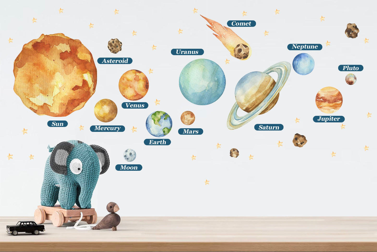 Solar System Planets Space Earth Sun Moon Comet Asteroids Removable Wall Decal - BR206
