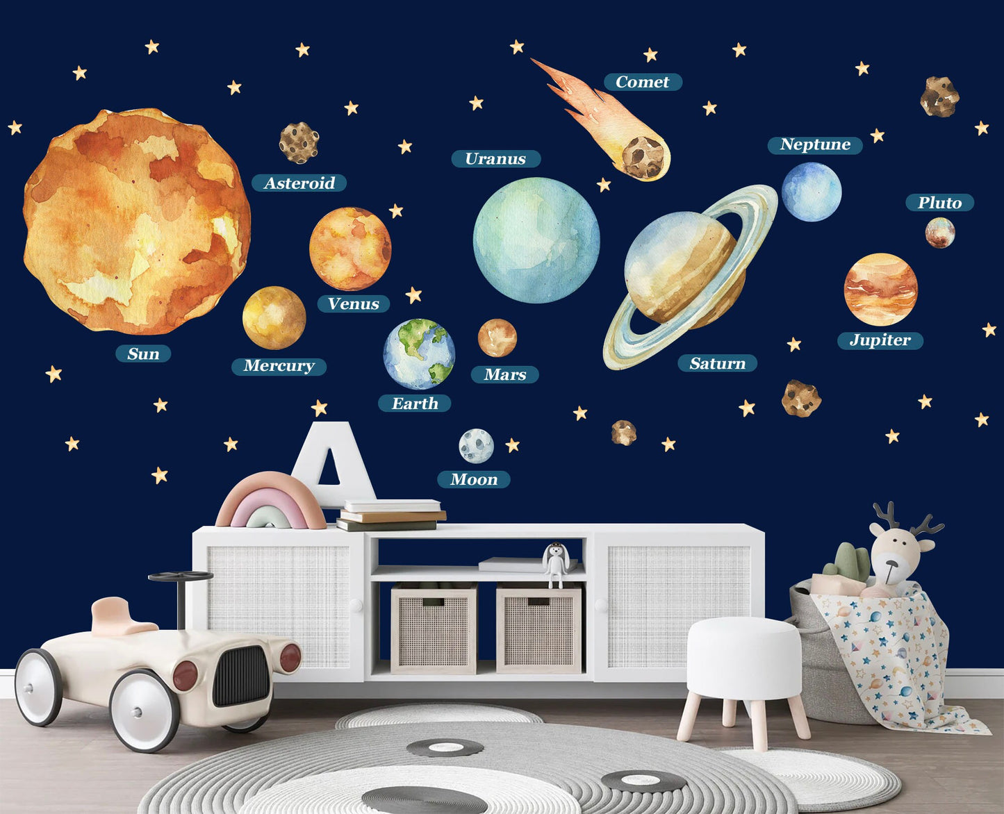 Solar System Planets Space Earth Sun Moon Comet Asteroids Removable Wall Decal - BR206