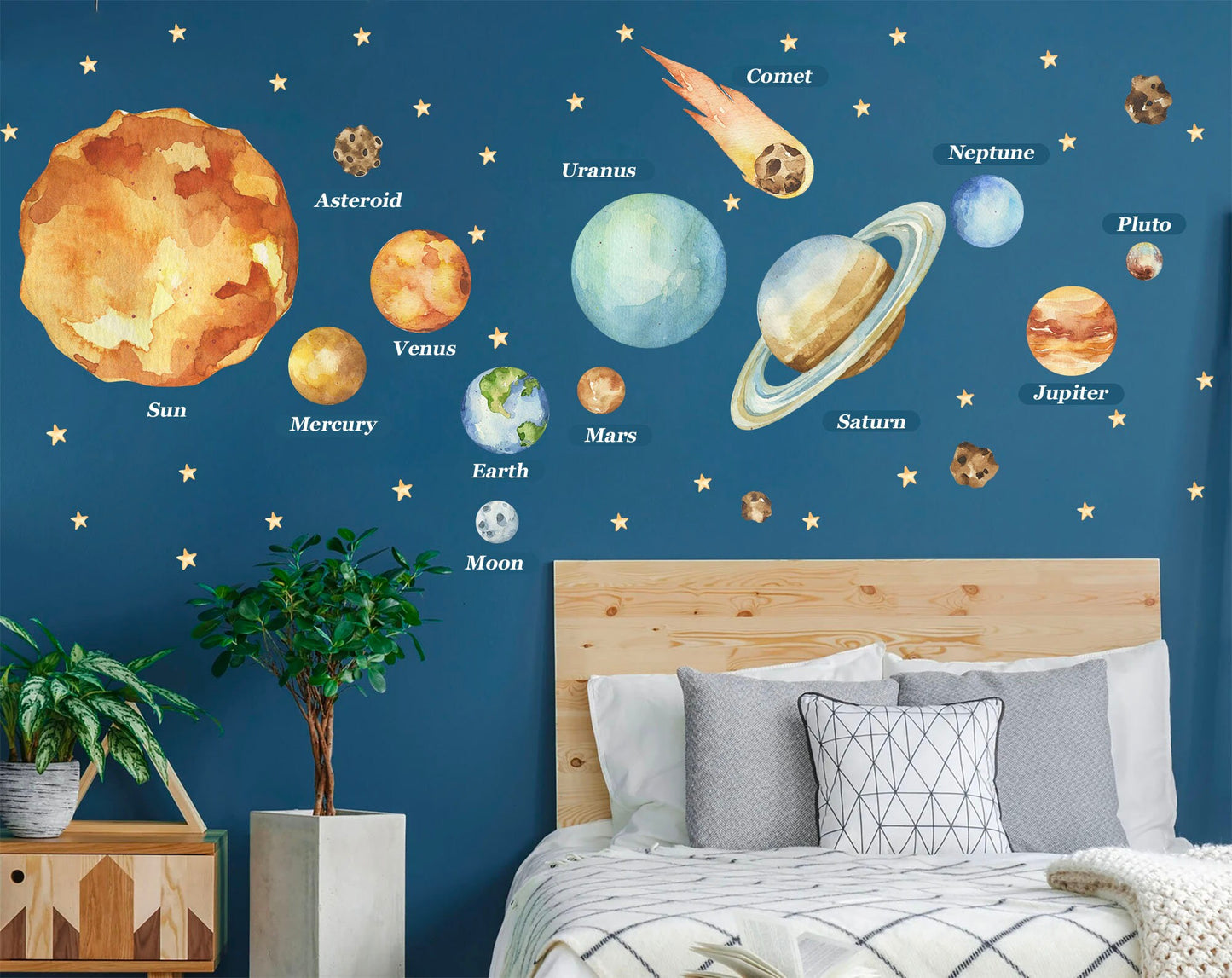 Solar System Planets Space Earth Sun Moon Comet Asteroids Removable Wall Decal - BR206