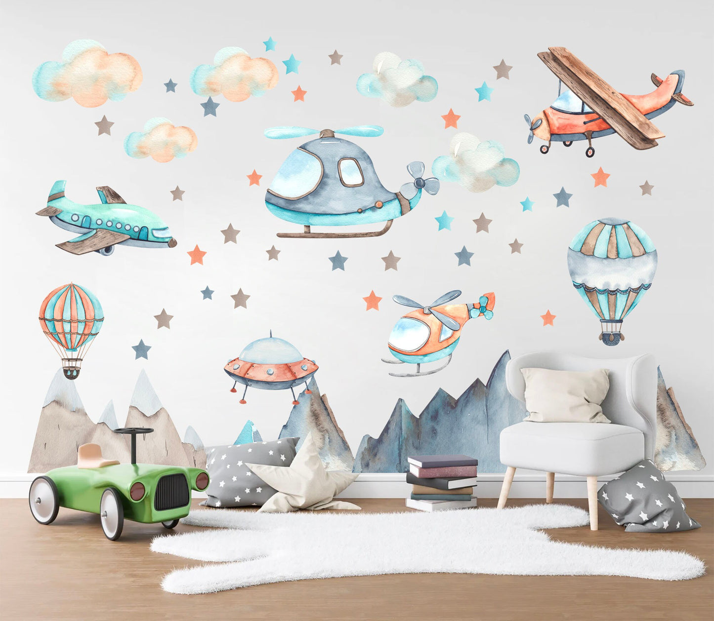 Celestial Sky Adventures: Airborne Transportation Traffic Removable Wall Decals - BR215