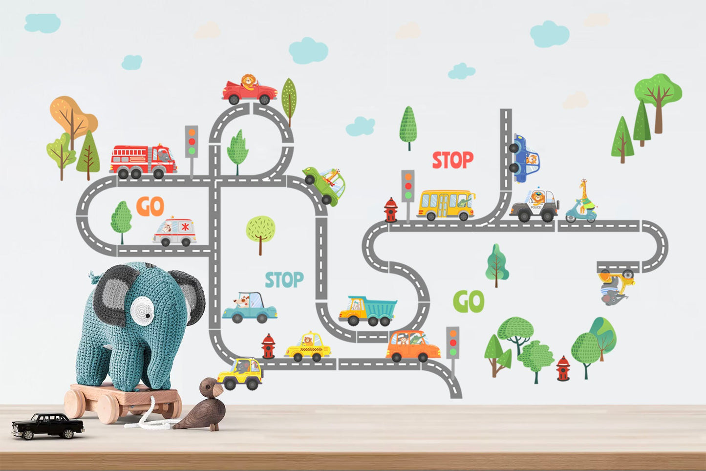 Animal Drivers On Forest Road Racing Track Removable Wall Decal - BR201