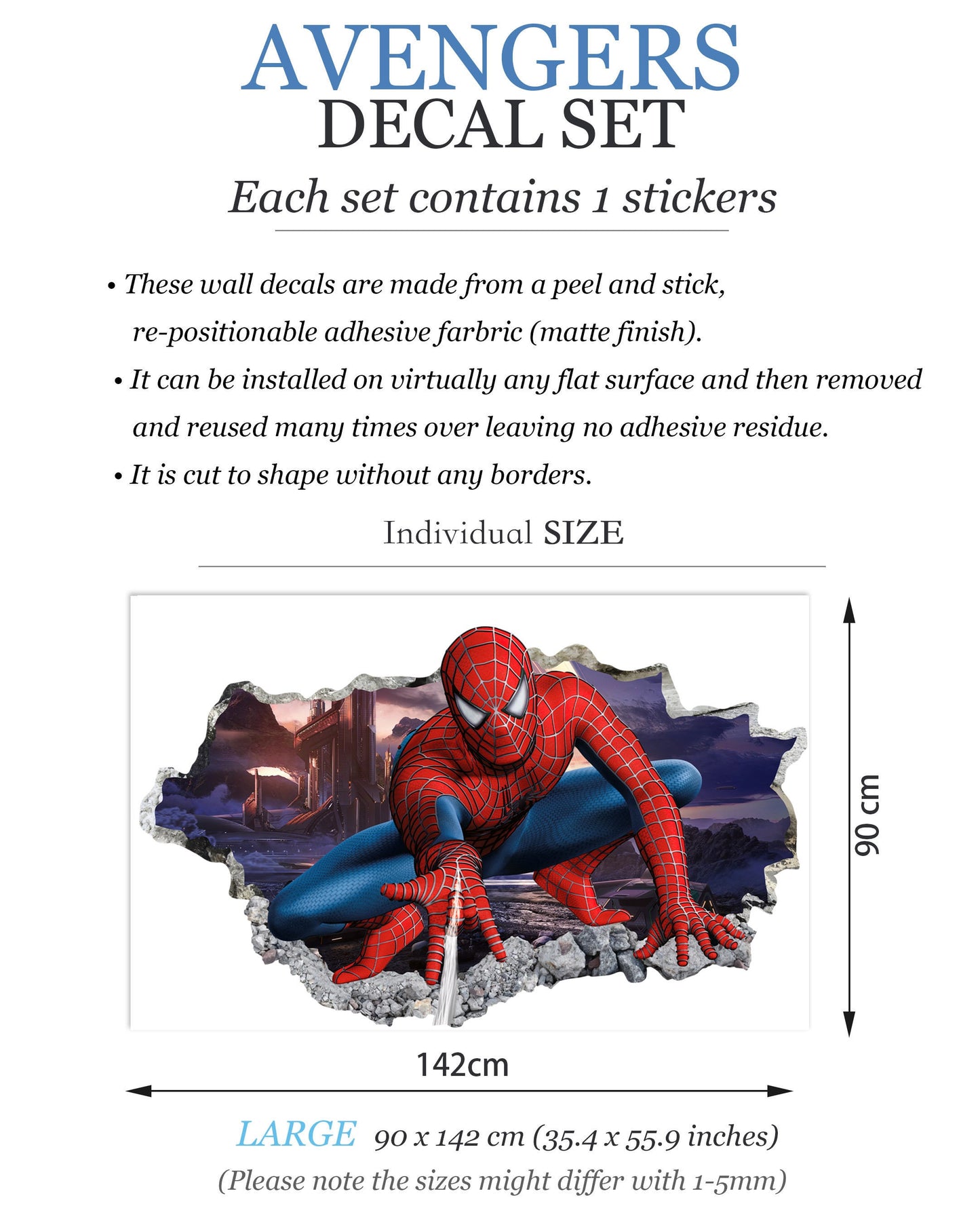Spiderman Jump Out a Smashed Wall - Spider-man Wall Decal - BR221