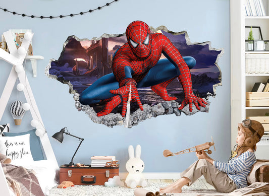 Spiderman Jump Out a Smashed Wall - Spider-man Wall Decal - BR221