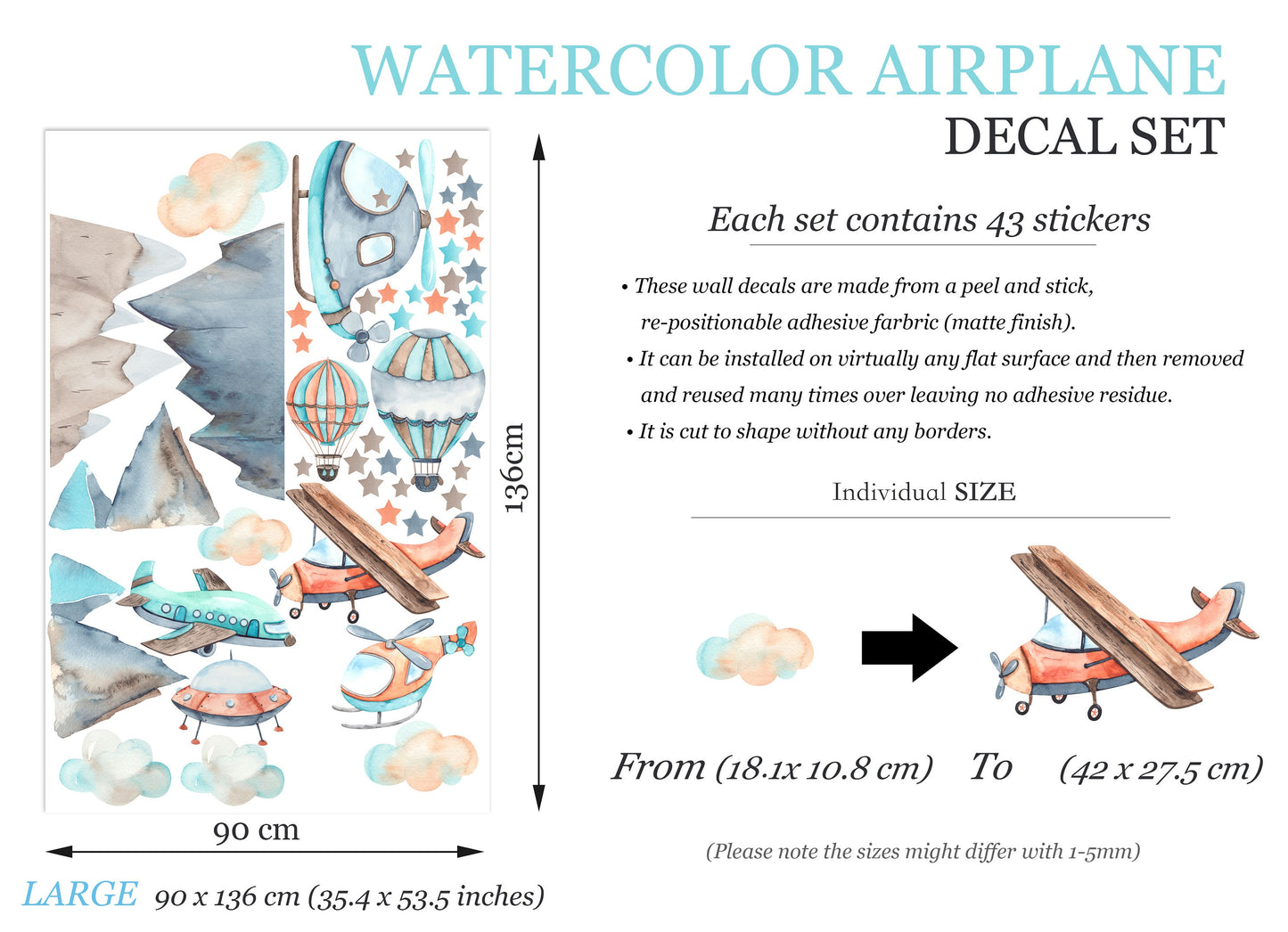 Celestial Sky Adventures: Airborne Transportation Traffic Removable Wall Decals - BR215