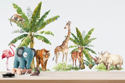 Jungle Animal Party Wall Decals - Cheerful Watercolor Style for Kids Room Decor - BR217