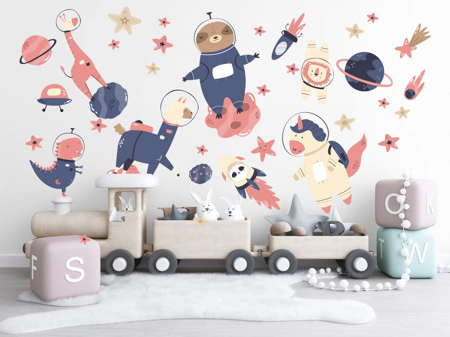Space Animal Astronaut Unicorn Koala Dinosaur Giraffe Nursery Wall Decal - BR233