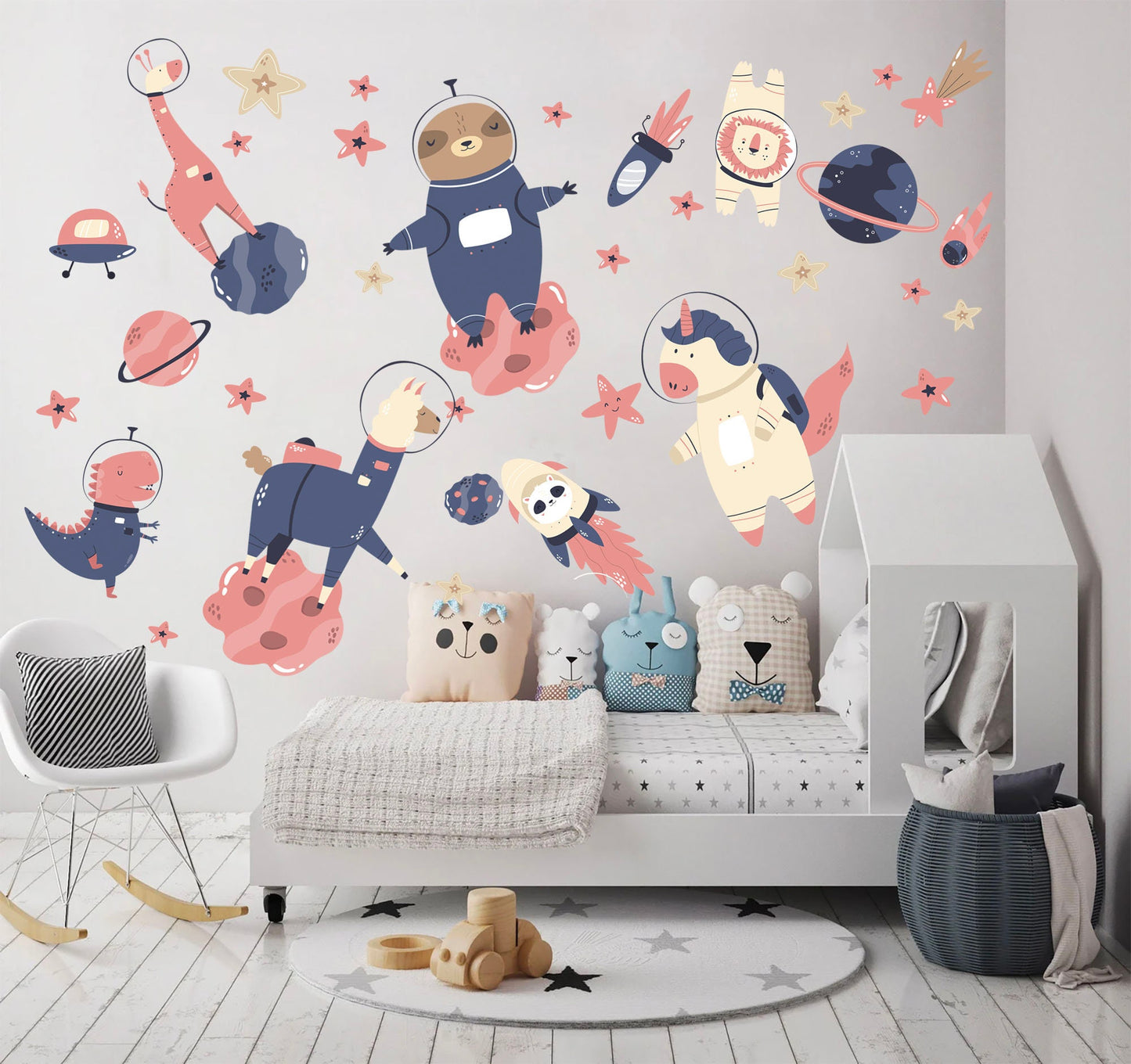 Space Animal Astronaut Unicorn Koala Dinosaur Giraffe Nursery Wall Decal - BR233