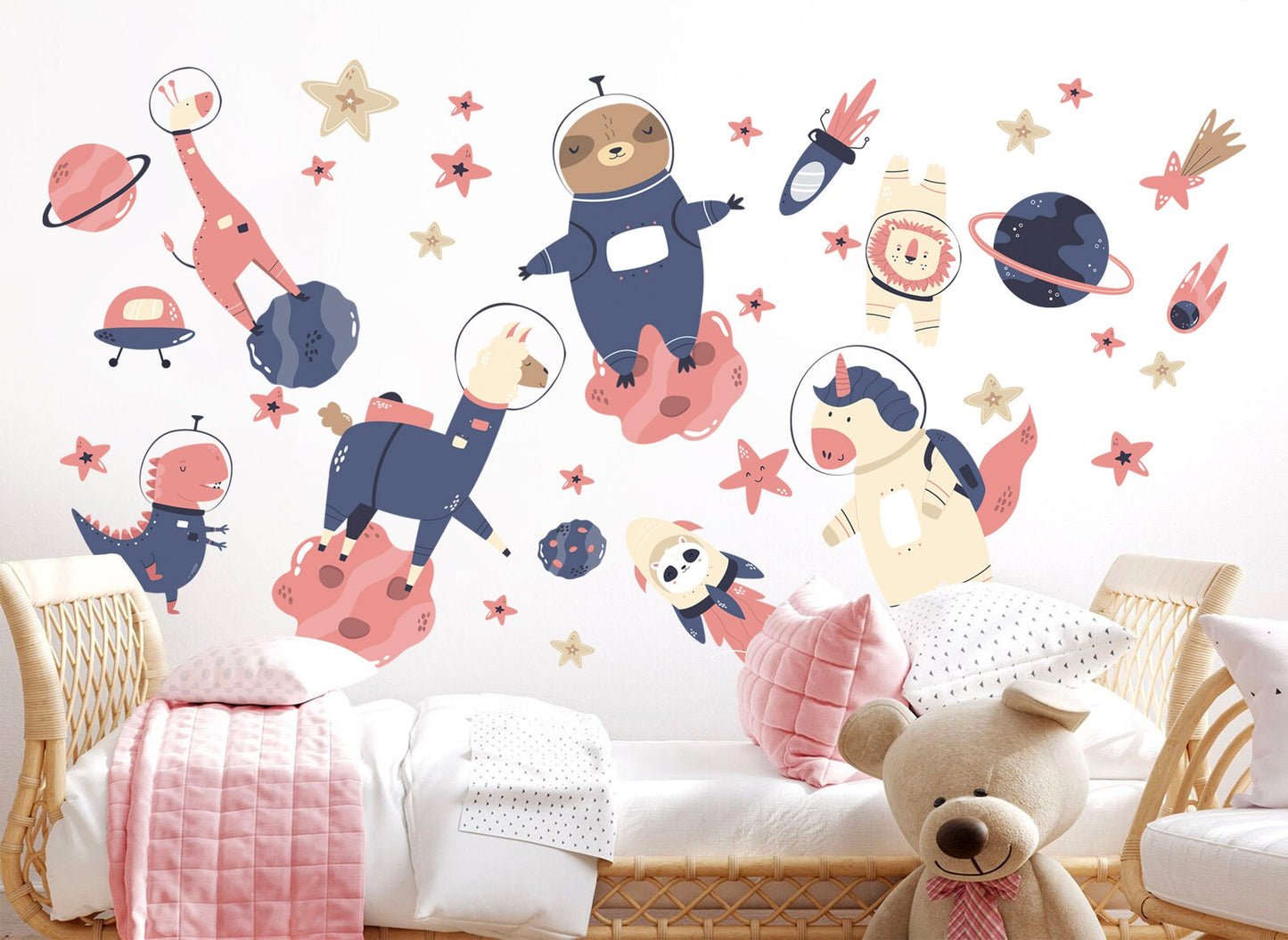 Space Animal Astronaut Unicorn Koala Dinosaur Giraffe Nursery Wall Decal - BR233