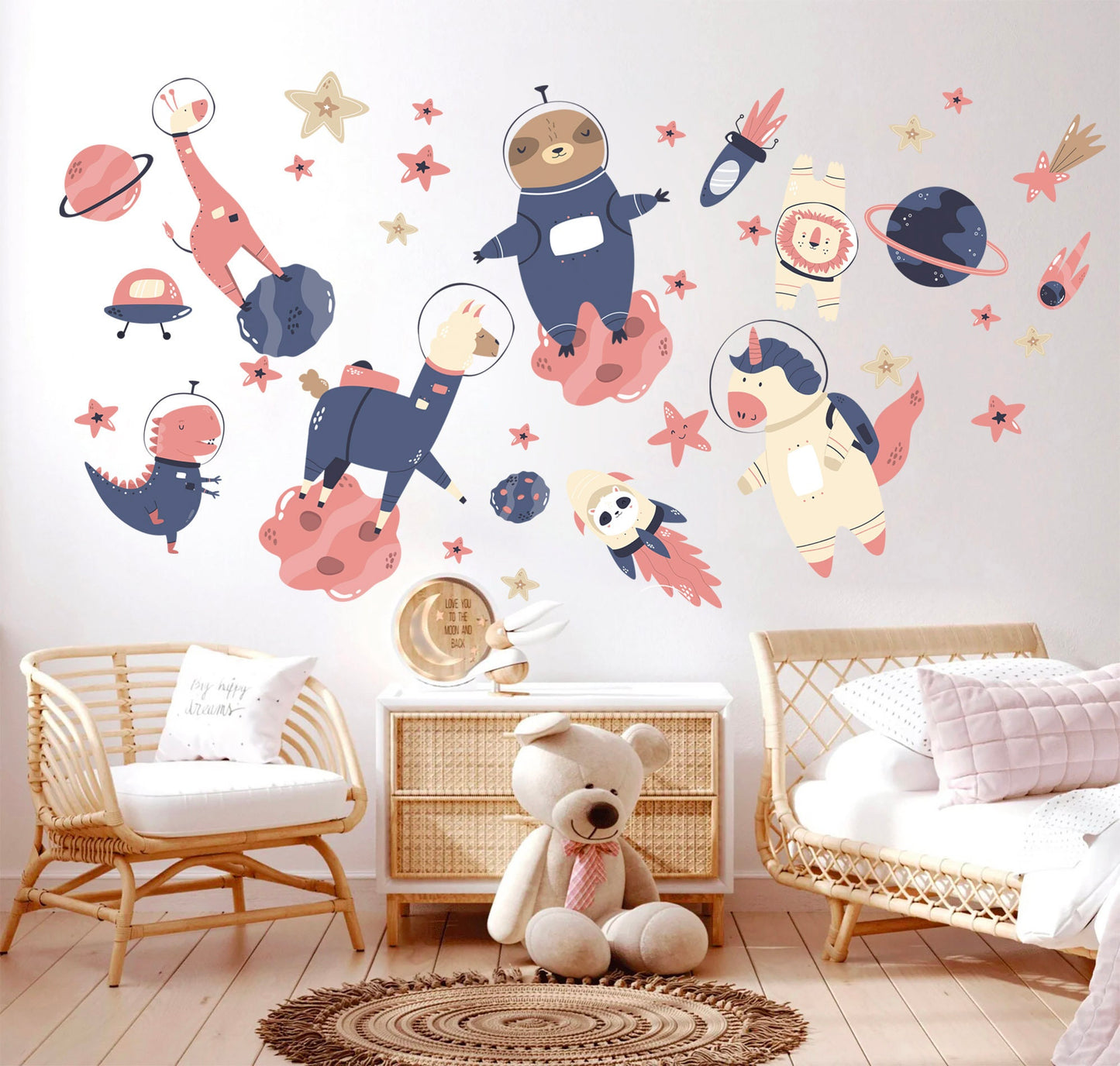 Space Animal Astronaut Unicorn Koala Dinosaur Giraffe Nursery Wall Decal - BR233