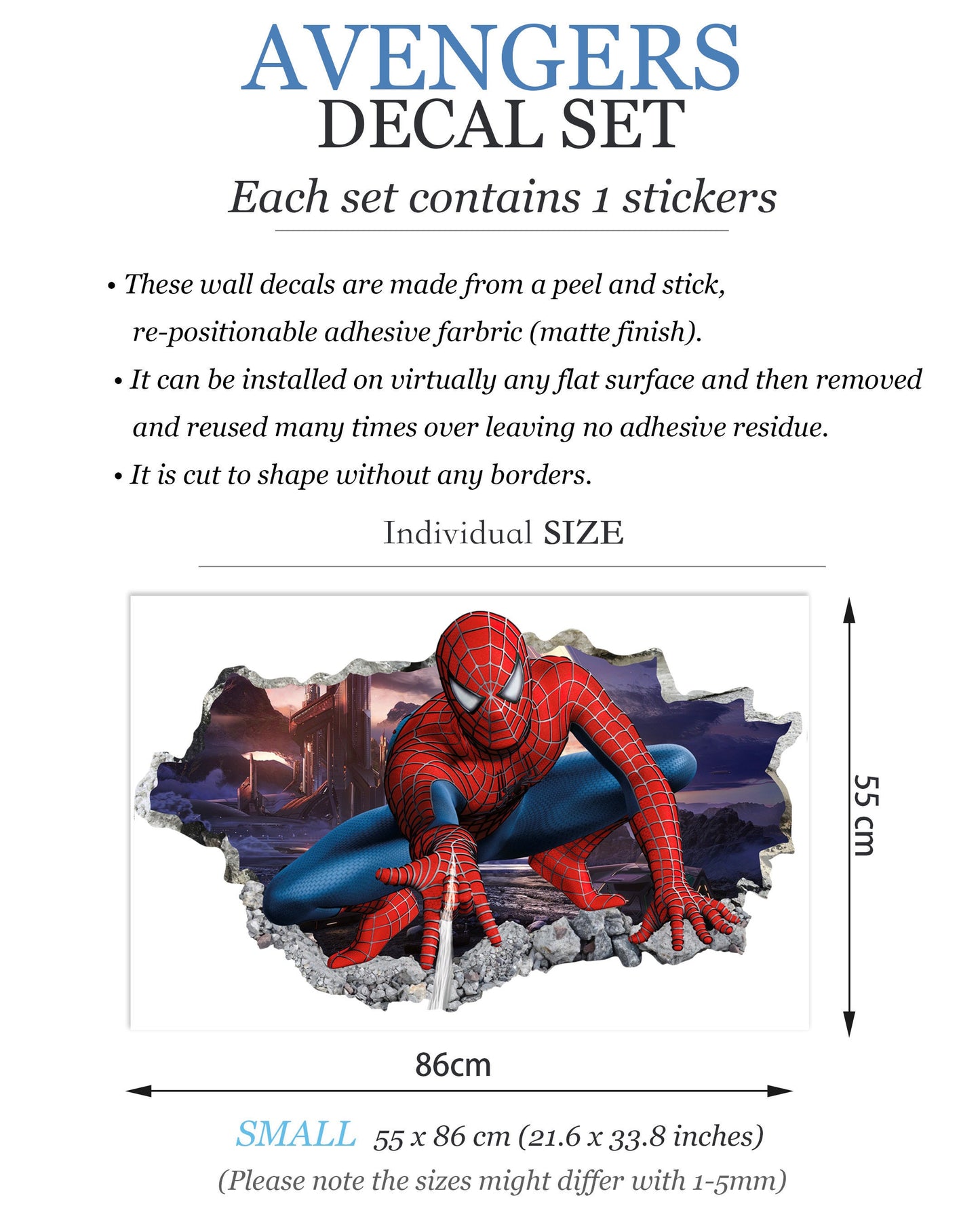 Spiderman Jump Out a Smashed Wall - Spider-man Wall Decal - BR221