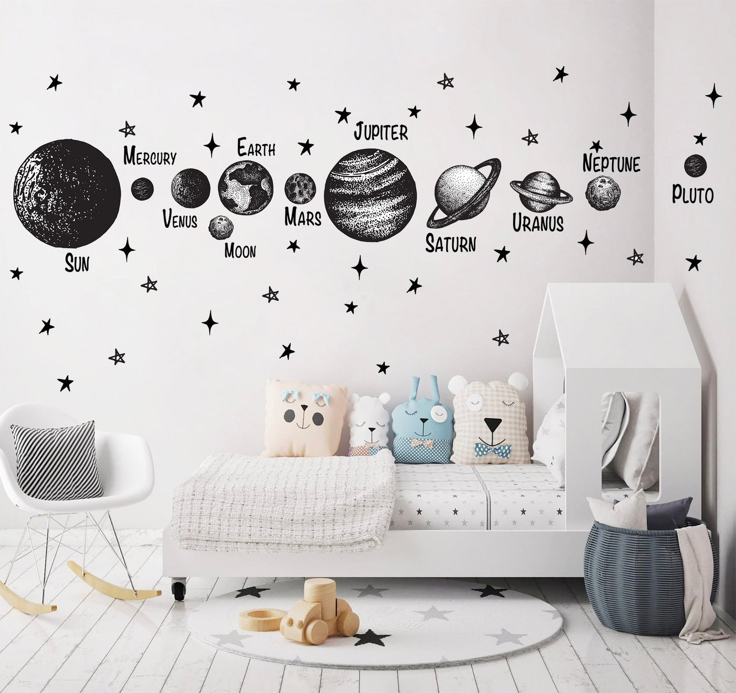 Golden Solar System Planets Space Jupiter Mars Earth Moon Remove Wall Decals - BR251