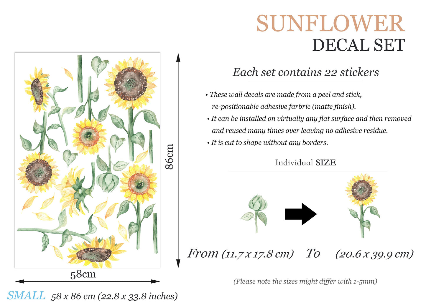 Watercolor Sunflower Peel and Stick Wall Decals - BR256