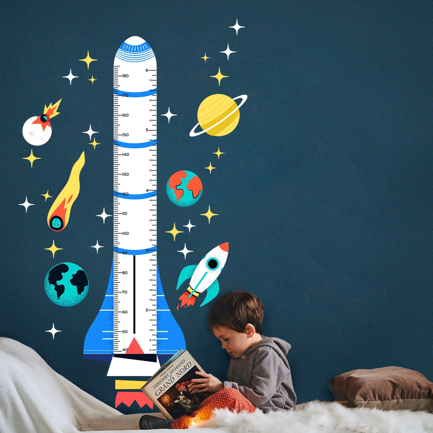 Cartoon Space Rocket Wall Decals - Planets, Comets, and Cosmic Adventure - BR259