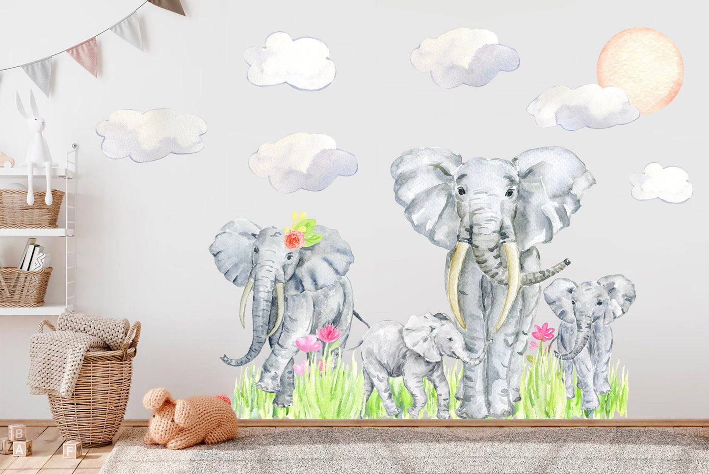 African Savanna Elephant Family Wall Decal - Removable Peel and Stick - BR250