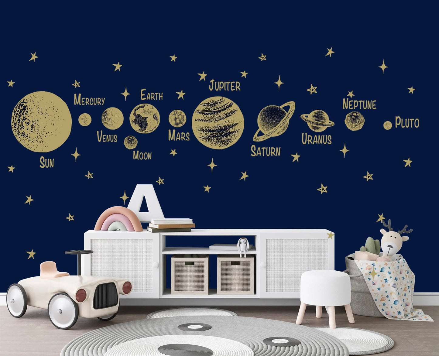 Golden Solar System Planets Space Jupiter Mars Earth Moon Remove Wall Decals - BR251