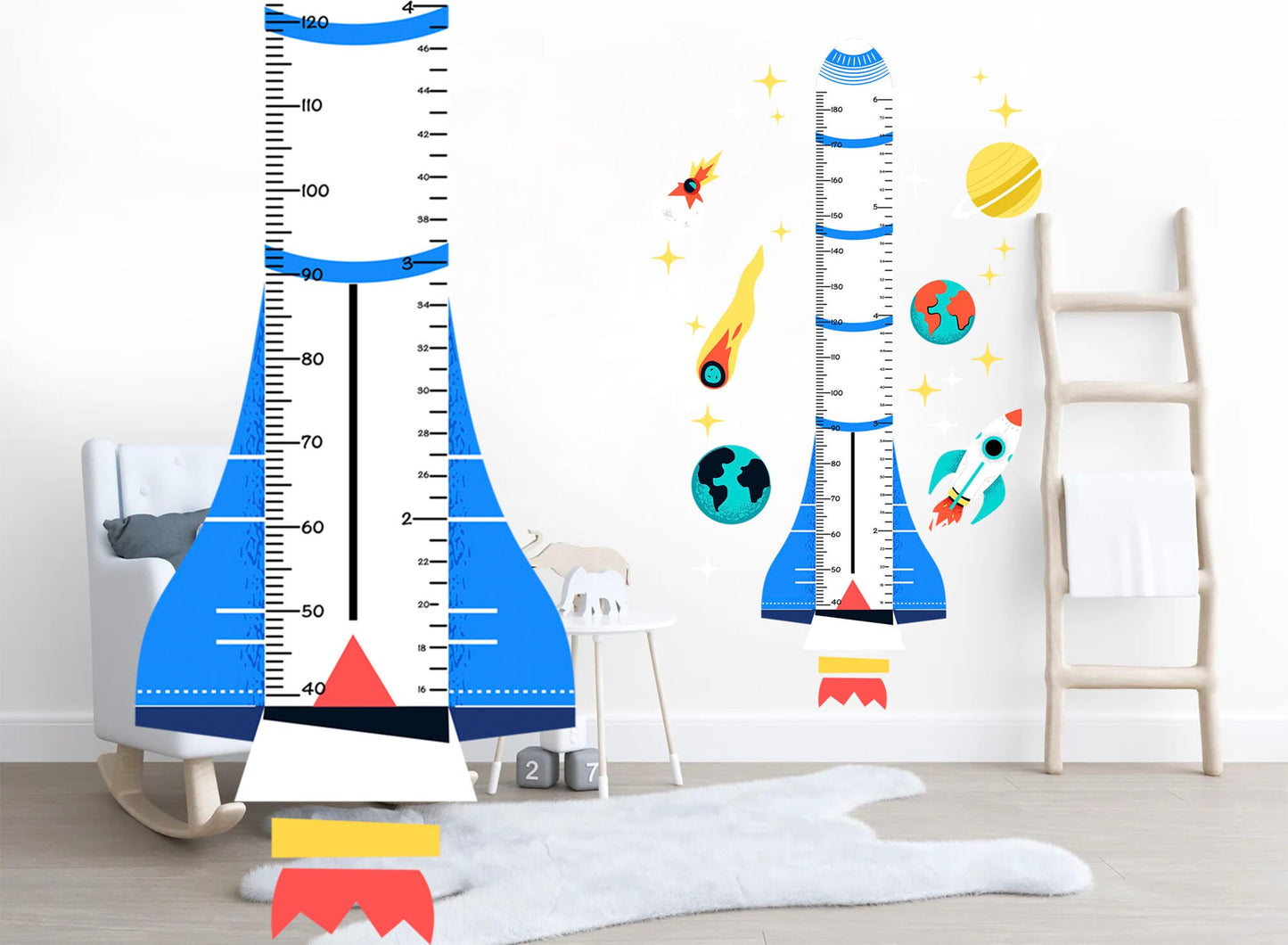 Cartoon Space Rocket Wall Decals - Planets, Comets, and Cosmic Adventure - BR259