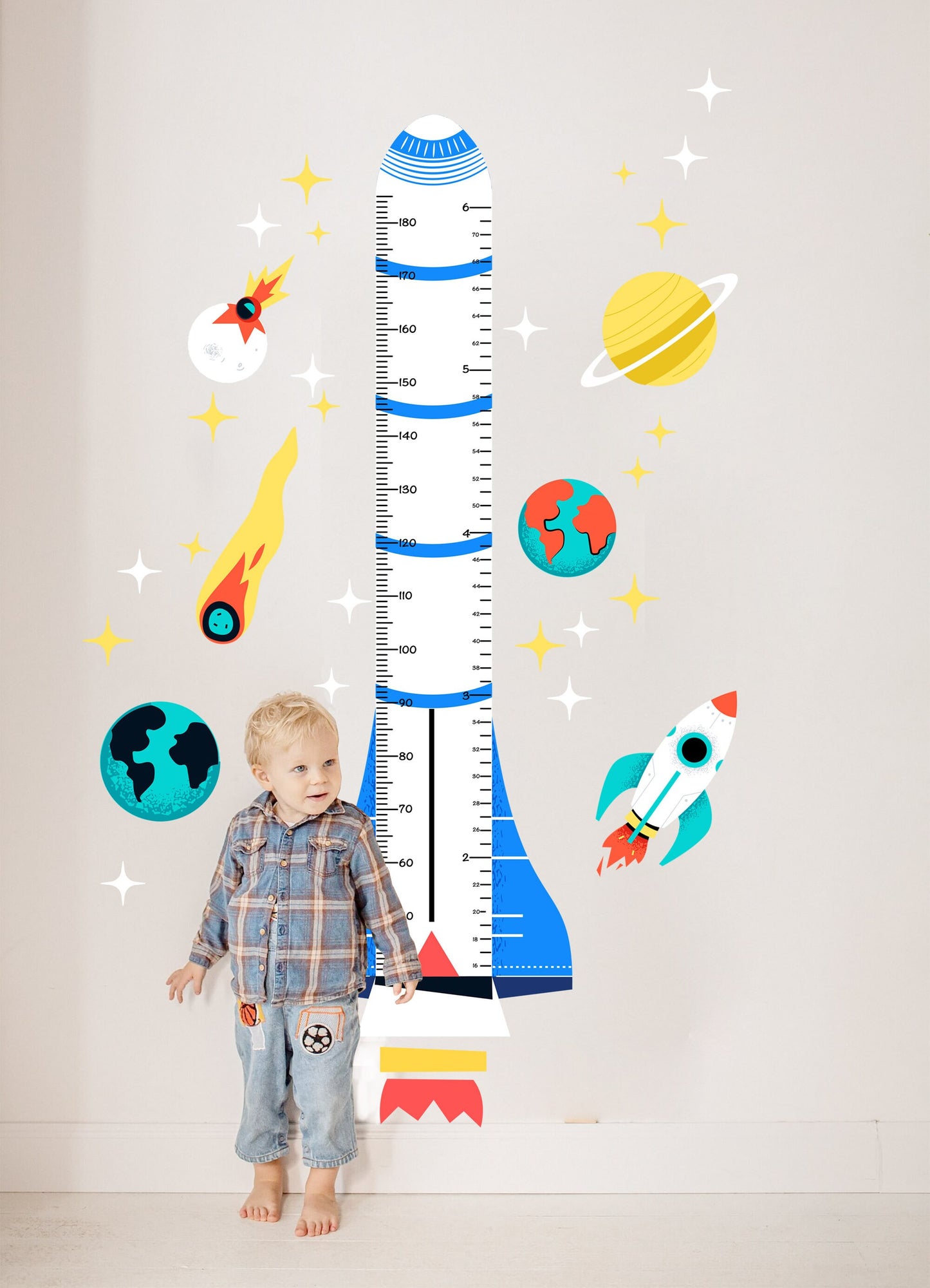 Cartoon Space Rocket Wall Decals - Planets, Comets, and Cosmic Adventure - BR259