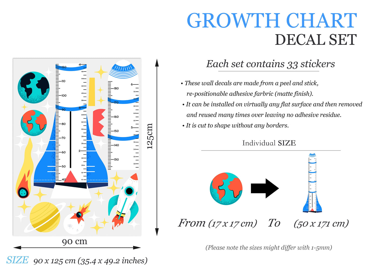 Cartoon Space Rocket Wall Decals - Planets, Comets, and Cosmic Adventure - BR259