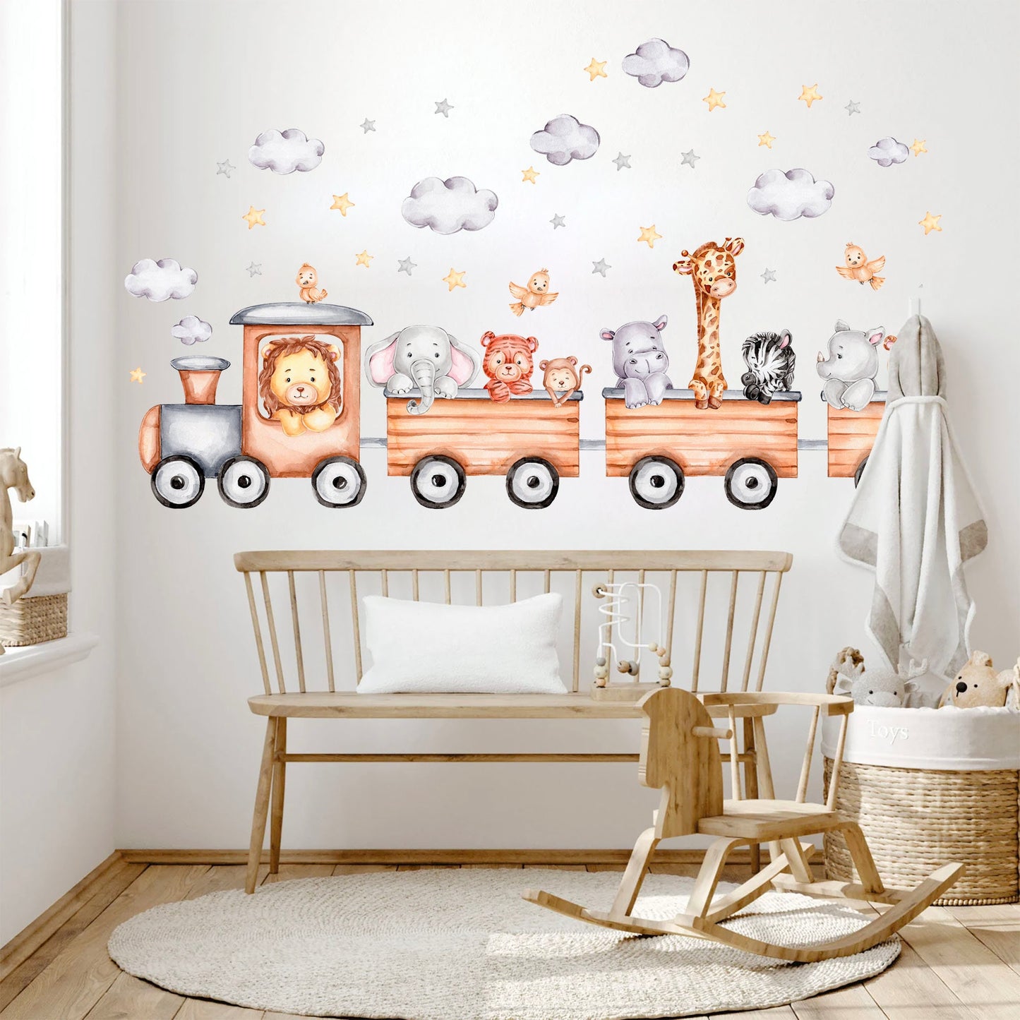 African Animals on Train Wall Decal - Journey Among Clouds and Stars - BR260