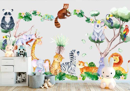 African Savannah Animals Surrounded by Palm Leaves Wall Decal - BR264