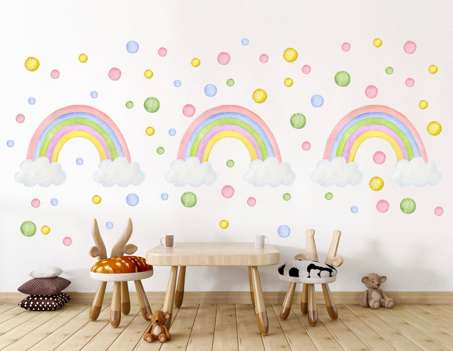 Pink Rainbow bubble dot Girl Bedroom Decal Wall - Repositionable Peel and Stick Fabric Wall Stickers - BR278