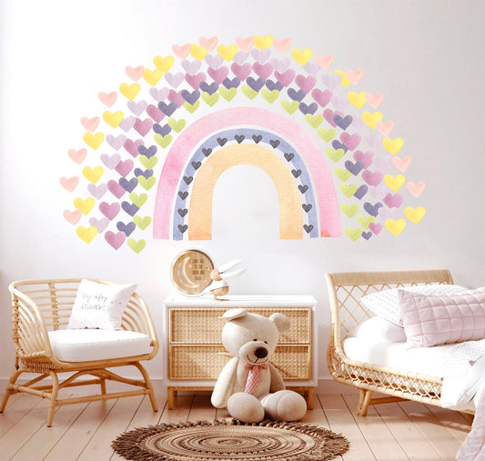 Vibrant Watercolor Heart Castle Wall Decal - Fun and Colorful - Ideal for Girls' Room Decor - BR281