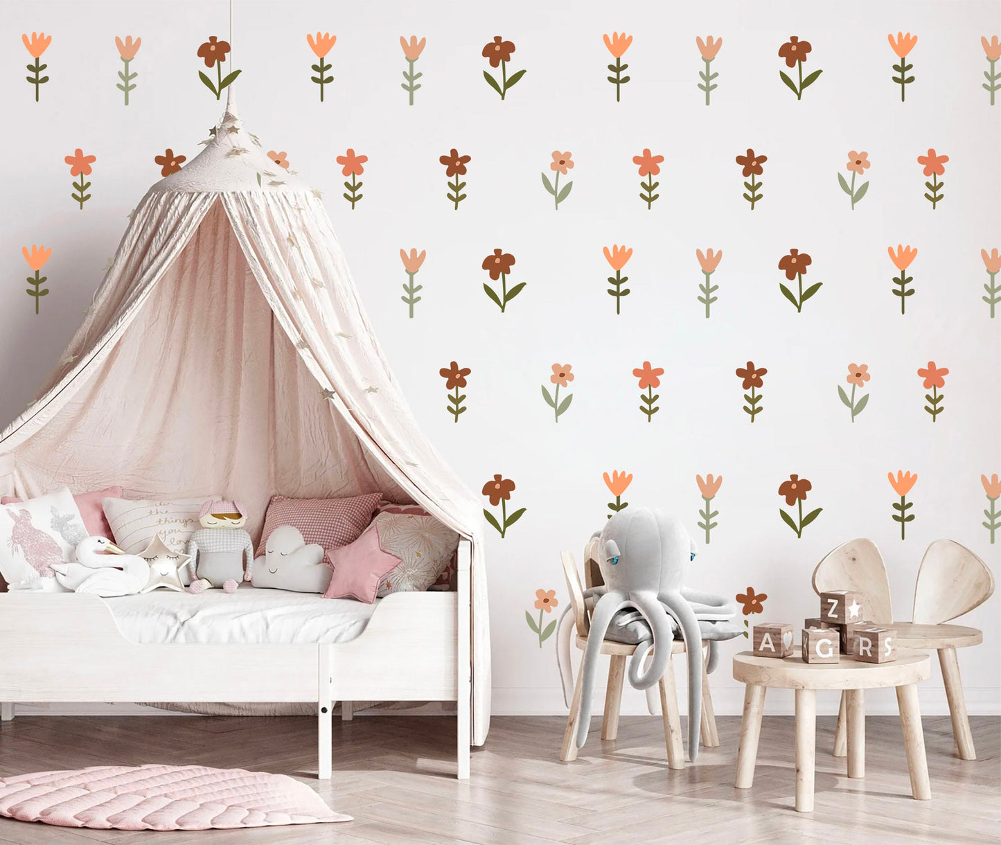 Boho Style Blooming Flowers Wall Decal Removable - BR282