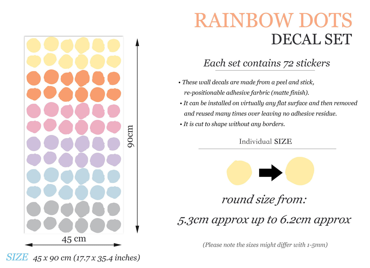 Vivid Pastel Polka Dots Scatter Removable Wall Decal - BR276