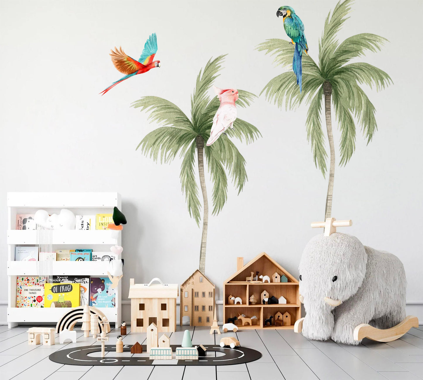 Tropical Coconut Trees with Parrots Wall Decal - Removable Peel and Stick - BR293