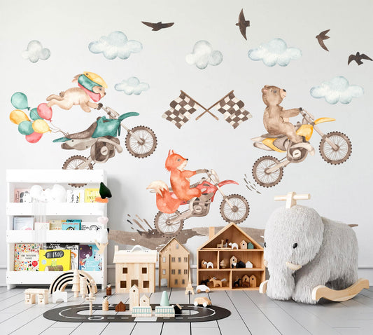 Animal on Moto-X Stunt Off-Road Dirt Bikes Removable Wall Decal Sticker - Boys Room Gift - BR294