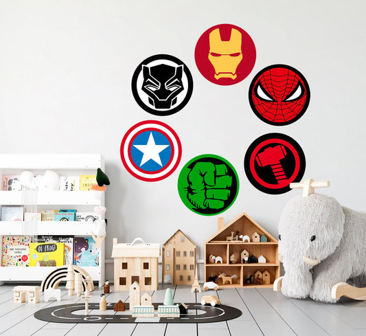 Super heroes Avengers LOGOS Spiderman Ironman Wall Decal - Boy's Room Gift - BR298