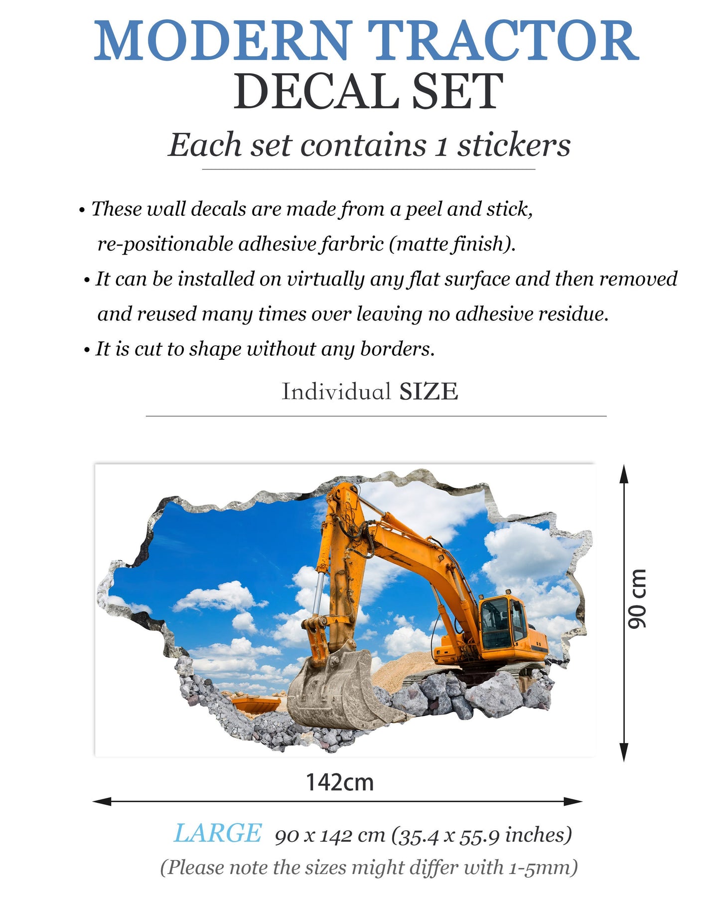 Mighty Excavator Breaks Through 3D Wall Decal - Construction Scene - BR301