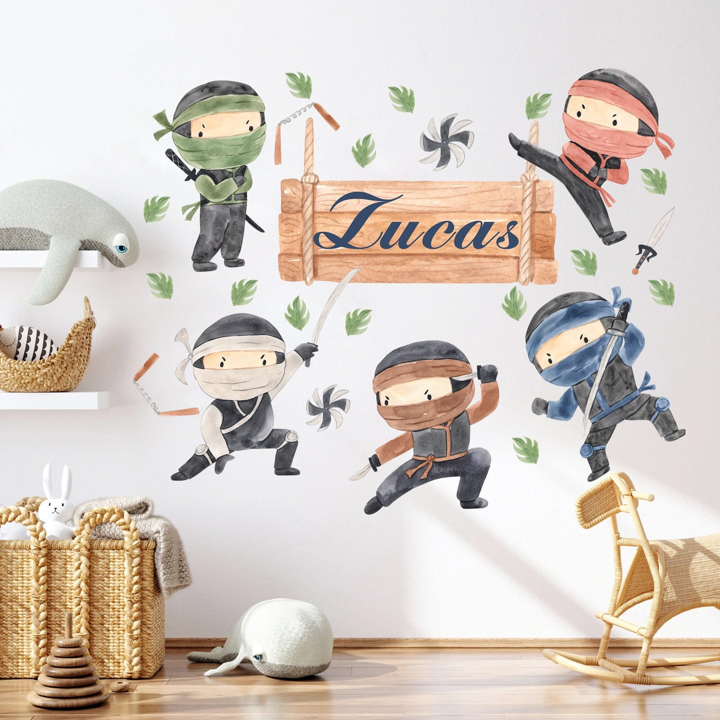 Personalized Name Customizable Ninja Warriors Action Wood Plaque Wall Decal - BR304