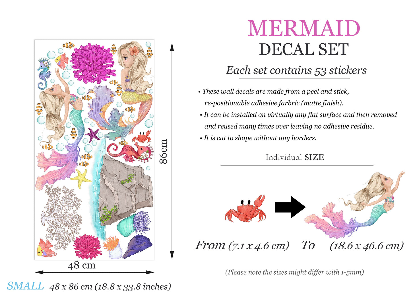 Enchanting Mermaid Underwater World Wall Decal - Girls' and Nursery Room Decor - BR317