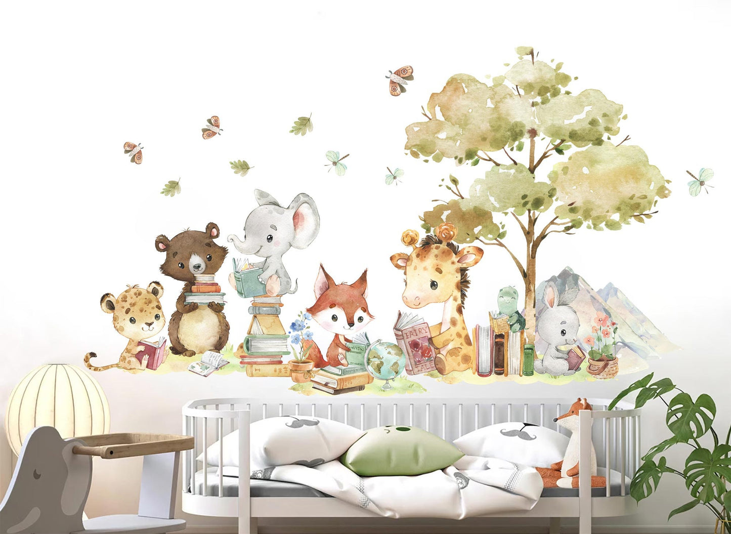 Safari Animals Learning Adventure Wall Decal - Giraffes Leopards Elephants Foxes - BR324