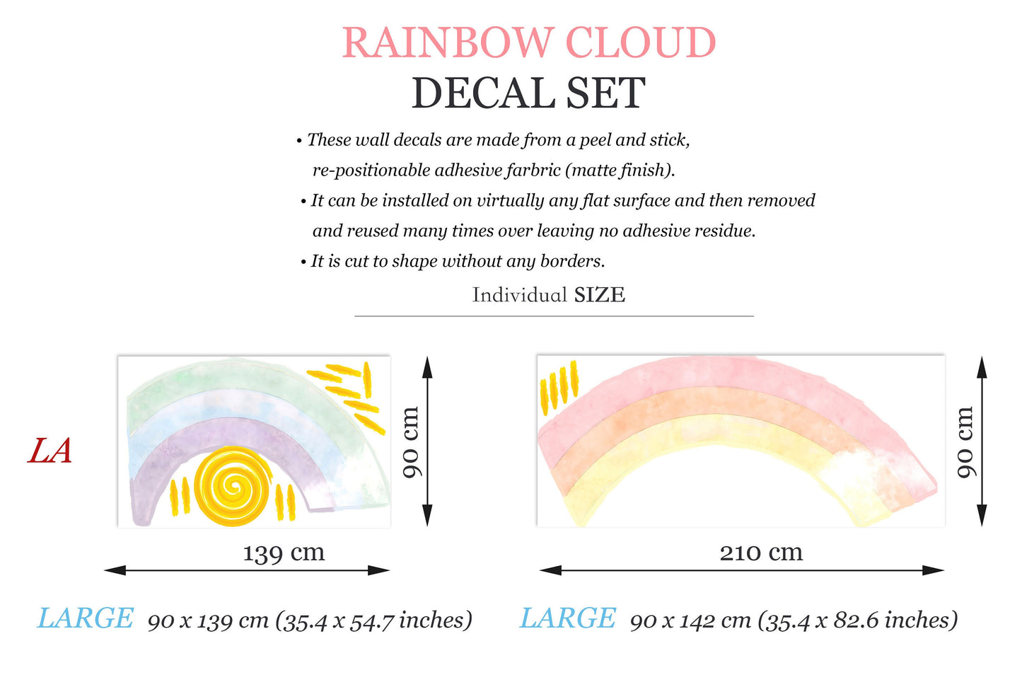 Radiant Rainbow Sun Wall Decal – Watercolor Style Girls' Room Decor - BR192