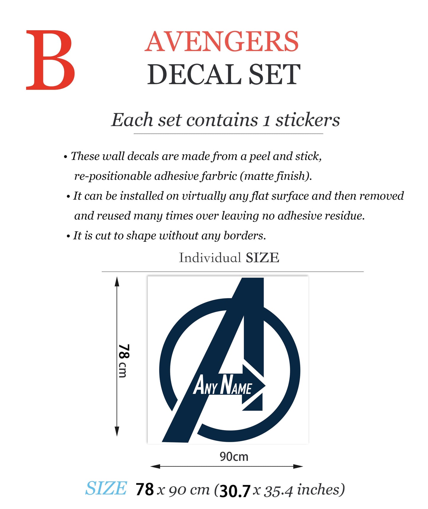 Personalised Name with Avengers LOGO Custom Edition Wall Decal - Boys Room Decoration - BR267