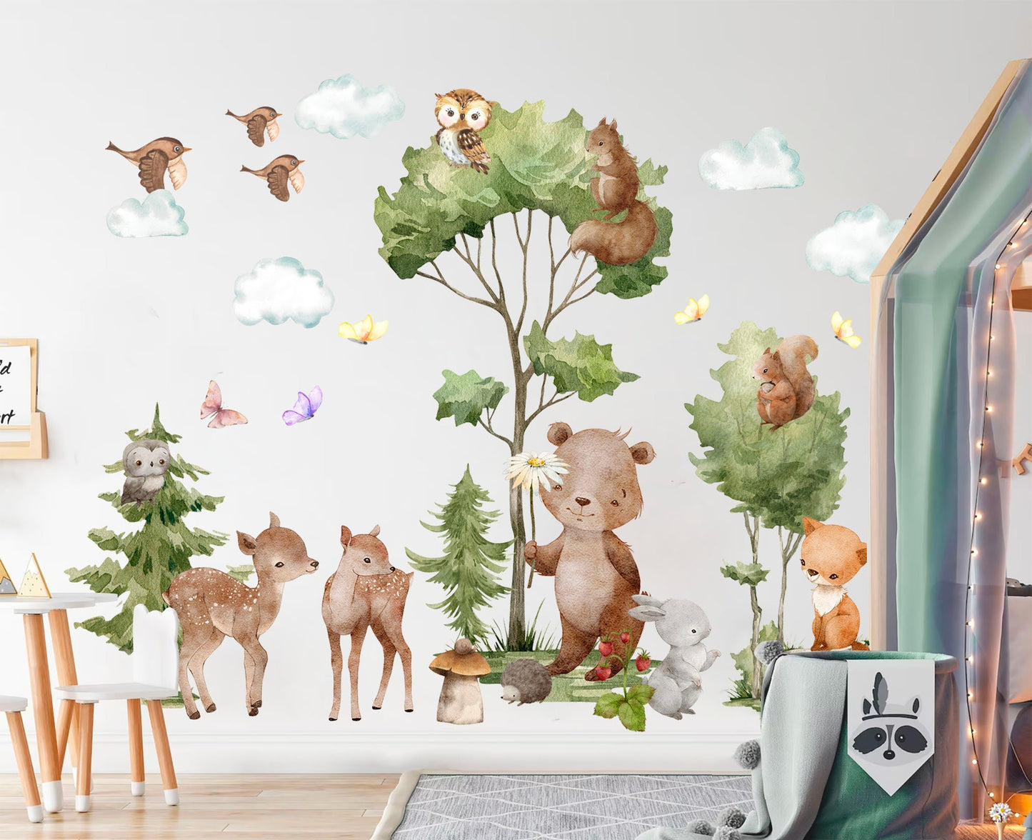 Forest Friends Nursery Wall Decal - Bear Little Deer Owl Fox Squirrel - BR365