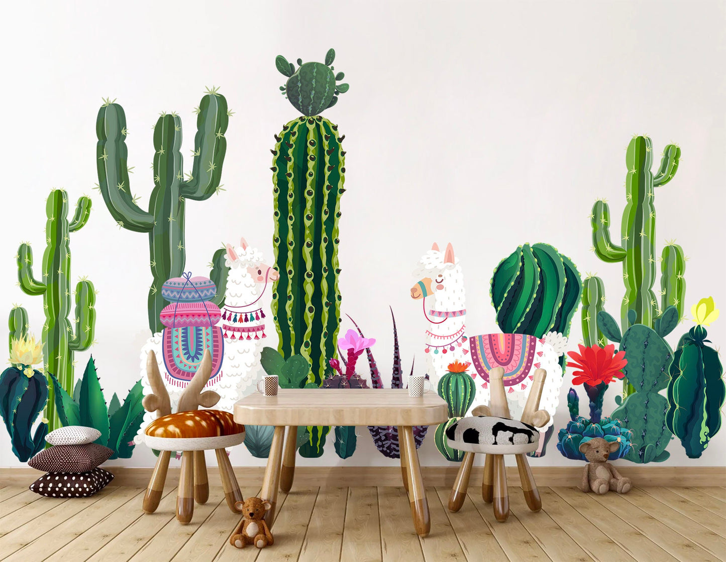 Cactus and Alpaca Wall Decal - Desert Plant and Llama Decor - BR354